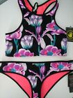 Body Glove ORIA LEELO Smush Smush Lace Up Bikini Sporty Floral Swim Suit S