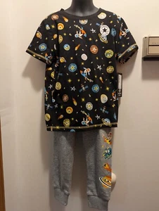 Converse All Star Boys 7 Space Theme Dark Grey 2 PC Set Shirt And Pants NWT - Picture 1 of 12