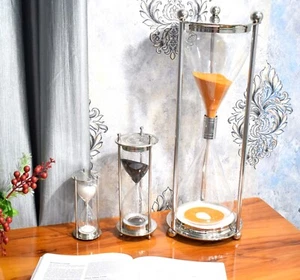 Luxury Sand Timer Set – Nickel Polished Classic Trio Brass Hourglasses - Picture 1 of 12