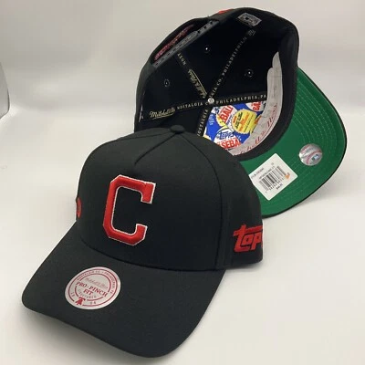 Mitchell & Ness x Topps Cleveland Guardians A-Frame Pro Pinch Snapback Black Hat - Image 1 of 4