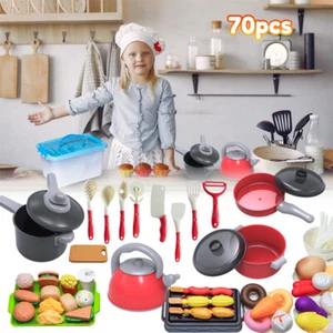Kids Kitchen Cookware Play Set w/70 Pcs Pretend Cooking Accessories, BPA Free - Picture 1 of 10