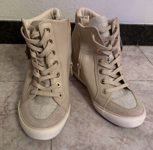 ALDO Beige Leather Lace Up/Side Zip High Top Wedged Sneakers Women’s Size 9