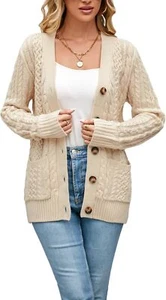 Womens Cardigan Sweaters Cable Knit Sweater 2024 Fall Winter Chunky Open Front B - Picture 1 of 26