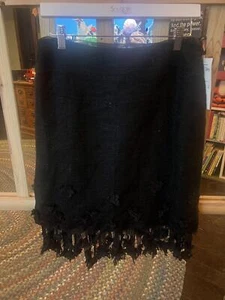 Albert Nipon Skirt Black W/ Lace Detail Fringed Front& @ The Top NWT 90’s Vtg - Picture 1 of 6