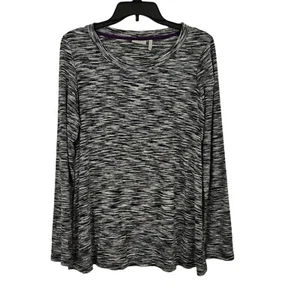 LOGO by Lori Goldstein Space Dye Top Size Small Black White Stretch Long Sleeves - Picture 1 of 5
