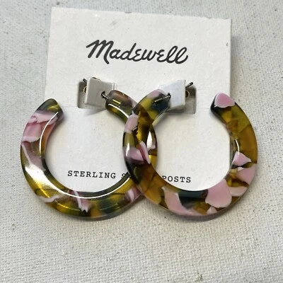 Brincos de argola Madewell rosa âmbar amarelo grande resina marmoreada poste - Imagem 1 de 4