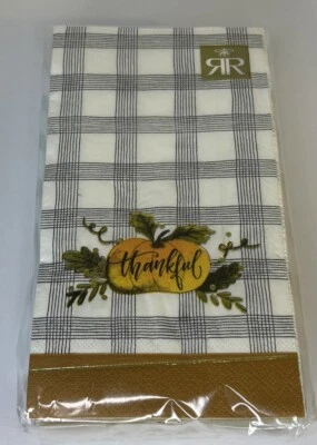 Thanksgiving Napkins ROBERTS AND REID Paper Dinner Gold Foil Thankful 13x15.75” - Image 1 of 3