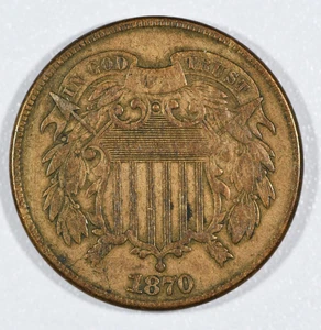 1870-P "Union Shield" Two-Cent Copper Coin, Very Fine - Picture 1 of 2