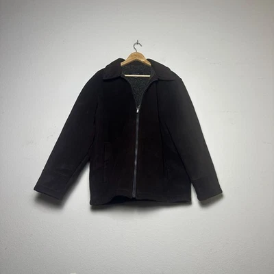 Claiborne Outerwear Faux Suede Sherpa Fleece Lined Coat Jacket Men L Brown Gorp - Image 1 of 4