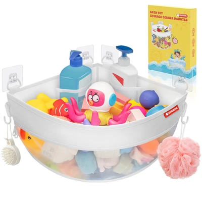 UNEEDE Corner Mounted Bath Toy Storage Holder, Mesh Shower Caddy for Bathtub