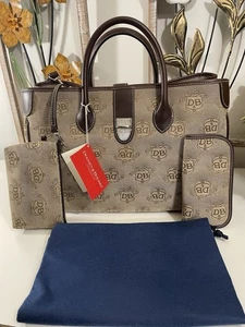 DOONEY & BOURKE Double Handle Tan Canvas & Leather Trim Tote - Picture 1 of 8