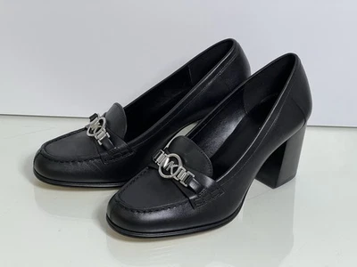 Michael Kors Black Leather Loafer Hattie Mid Shoe Size 7.5 Block Heel MSRP $168 Foto 1 de 4