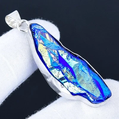 Purple Titanium Quartz 925 Silver Plated Handmade Pendant of 2.32" - Image 1 of 3