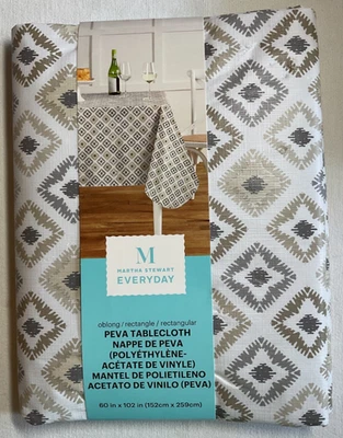 MARTHA STEWART TABLECLOTH PEVA 60 X 102 INDOOR OUTDOOR GRAY TAN DIAMONDS NIP - Image 1 of 2