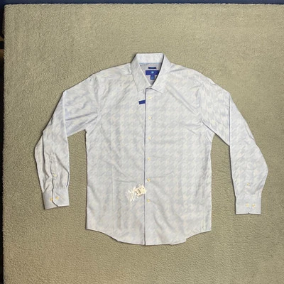 Egara новый с Ярлыками не железо Slim Fit синий узор рубашка с длинным рукавом на пуговицах мужской L - Изображение 1 из 4