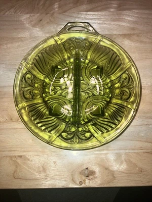 Vintage Carnival Glass Candy Nut Dish Iridescent Marigold Divided Serving Tray - Image 1 of 2