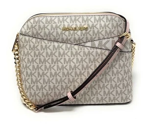 Michael Kors Jet Set Travel Medium Dome Crossbody Signature MK Bag Vanilla Pink - Picture 1 of 6