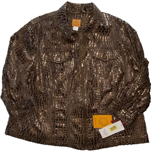 NWT Ruby Rd Womens Sz 18 Full Zip 3/4 Sleeve Collared Brown Shimmer Gator Jacket - Picture 1 of 8