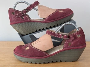 Fly London Rojo Profundo Yana Cuero Cuñas Zapatos EU 41 UK 8 - Mary Jane - Imagen 1 de 19