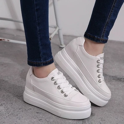 Womens High Hidden Heel Creeper Platform Sneakers Lace Up tennis Shoes  - Image 1 of 4