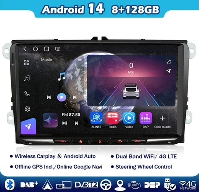 9"128GB 8-Kern Android 14 Autoradio VW Golf 5/6 Tiguan Passat Jetta T5 Polo Seat - Bild 1 von 4