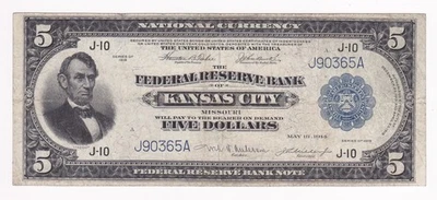 1918 -$5 - FRBN Kansas City Note FR 803 - VF - Image 1 of 2