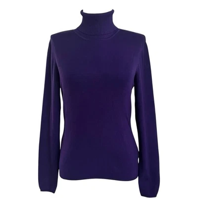 Suéter Louben Seda Cuello Alto S Púrpura Capas Básicas Preppy Silencioso Lujo Suave Foto 1 de 4