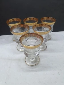 Set Of 6 Murano Glasses, Gold Etched, 10.5 Cm High 7cm Wide (B69) - Picture 1 of 5