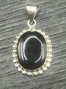 Sterling Silver Onyx Beaded 1.8" Necklace Pendant Mexico 925 - Picture 1 of 6