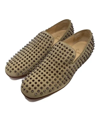 Christian Louboutin scarpe slip-on sneakers borchie EU 45 US 12 beige autentiche - Immagine 1 di 4