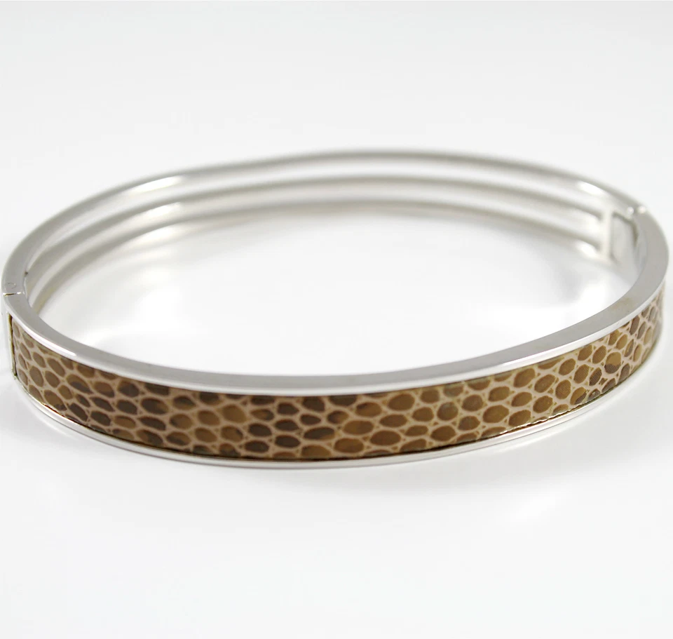 Silber Armband 925 Rhodium, Starr, Oval, Einsatz IN Braunes Leder - Bild 1 von 1