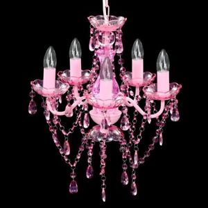Kristall Kronleuchter 5 Flammig Rosa Lüster Deckenlampe Hängelampe Lampe