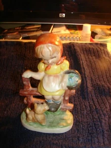 Picnic Fence Girl Figurine Yellow Dress and Orange Headscarf with Scotty Dog - Picture 1 of 6