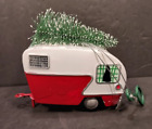 Teardrop Happy Camper Metal Holiday Christmas Ornament Red White Tree on Top