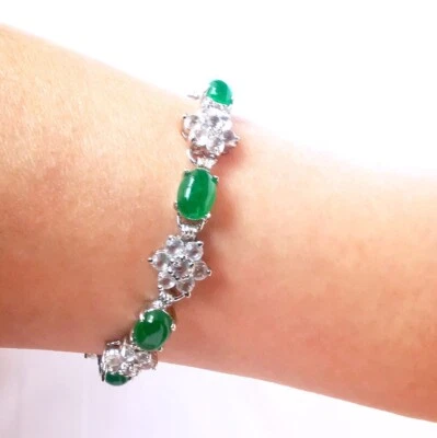 Pulsera estilo Gripoix vintage con incrustaciones de cabujón jaspe flor circonita cúbica 7" Foto 1 de 4