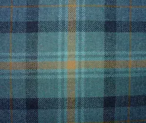 100%Shetland Wolle Blau Marineblau Hell Gold Tartan Polster Vorhang Gewebe - Bild 1 von 18