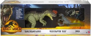 Jurassic World Dominion 3er-Pack Yangchuansaurus, blau & Owen auf Motorrad NEU - Bild 1 von 3