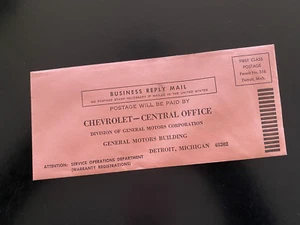 1964 Chevrolet Warranty Registration Card Impala SS Chevelle Corvair Corvette - Picture 1 of 2