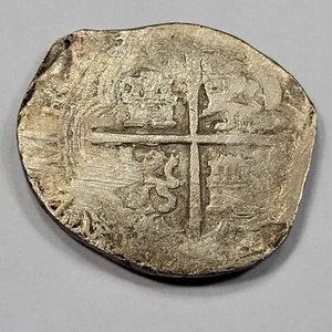 1590-1634 Spanish Cob 8 Reales Silber Kolonialmünze zirkuliert zerkratzt *J392 - Bild 1 von 5