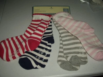 NUEVO Niñas Talla 4-5 AÑOS Bebé Gap 4 Pares Calcetines a Rayas Azul Rosa Gris Fucsia Foto 1 de 4