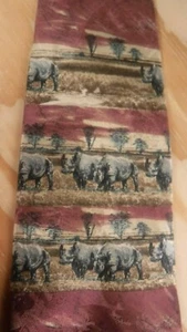 Wembley Rhino Endangered Species Tie 100% Imported Silk Made In USA - Picture 1 of 4