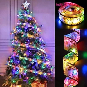 Christmas Tree Ribbon Lights Battery Powered 50 LED Fairy Lights Xmas Tree Decor - Picture 1 of 12