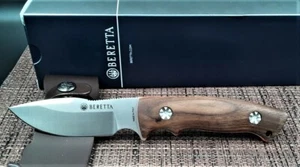 BERETTA ELAND FIXED BLADE KNIFE WALNUT WOOD W/ LEATHER SHEATH MADE IN ITALY - Picture 1 of 11