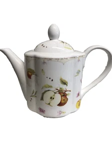 STOKES DETENTE ceramic Dishwasher Microwave Safe Teapot Fruit Apple Grapes - Picture 1 of 12