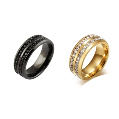 Fashion Crystal Marriage Engagement Ring Fashion Round Stainless Steel Band - Image 1 of 3