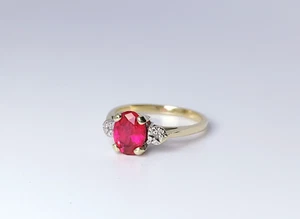 9ct 375 gold Lab Created Ruby & Diamond ring size M London 6mm x 8mm 1.25ct 2.3g - Picture 1 of 10