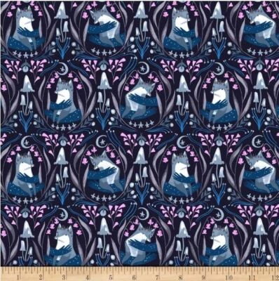 Lantern Light Foxes Indigo Cotton Quilting Fabric 1/2 YARD - image 1 of 3