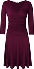 Women Bodycon Dress 3 4 Sleeve A-line Casual Cocktail Party Dresses Burgundy