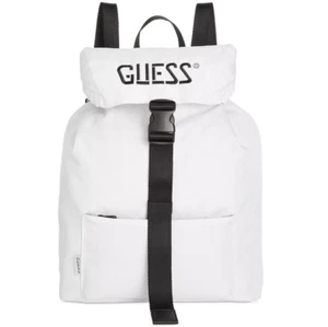$105 Guess Mens White Vice Logo Buckle Shoulder Bag School Leather Trim Backpack - Picture 1 of 5