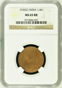 British India 1935(C) 1/4 Anna NGC MS 65 RB Certified - Picture 1 of 2